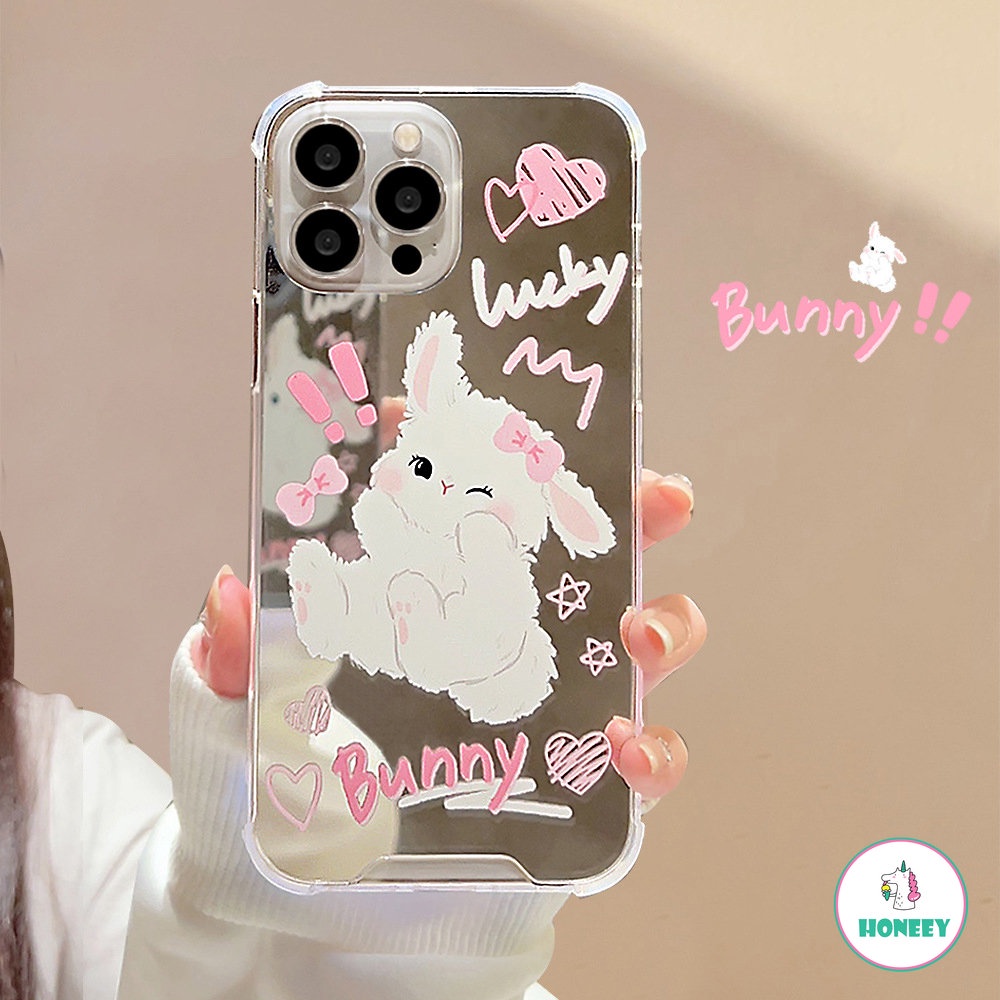 IPHONE Pink Dasi Kupu Kelinci Cermin Gadis Manis Phone Case Untuk Iphone14 13 12 11 Pro Max Xr Xs 7 8plus Case Lucu Manis Kartun Art Cover