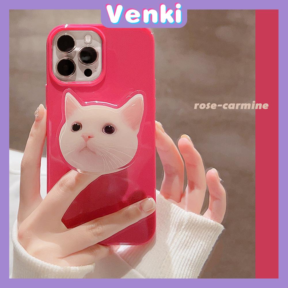 VENKI - Untuk iPhone 14 Pro Max iPhone Case dengan Kucing Lucu Dudukan Lipat Pegangan Bening Pink Glossy TPU Soft Case Tahan Guncangan kompatibel dengan iPhone 13 Pro max 12 Pro Max 11 xr xs 7 8Plus