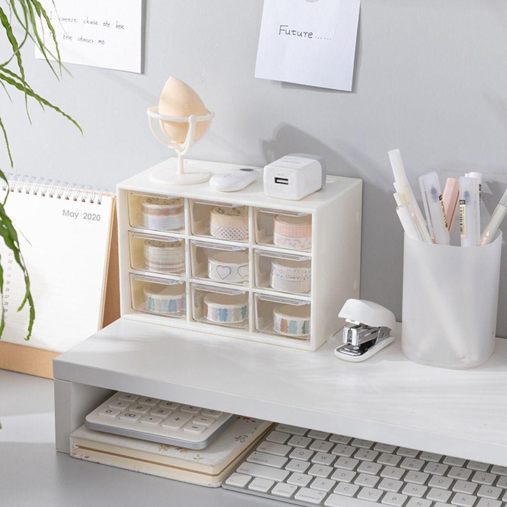 [Elegan] Desktop Storage Laci Tahan Debu 9kisi Wadah Makeup Perhiasan Earphone Rumah Kantor Serba Serbi Alat Tulis Organizer