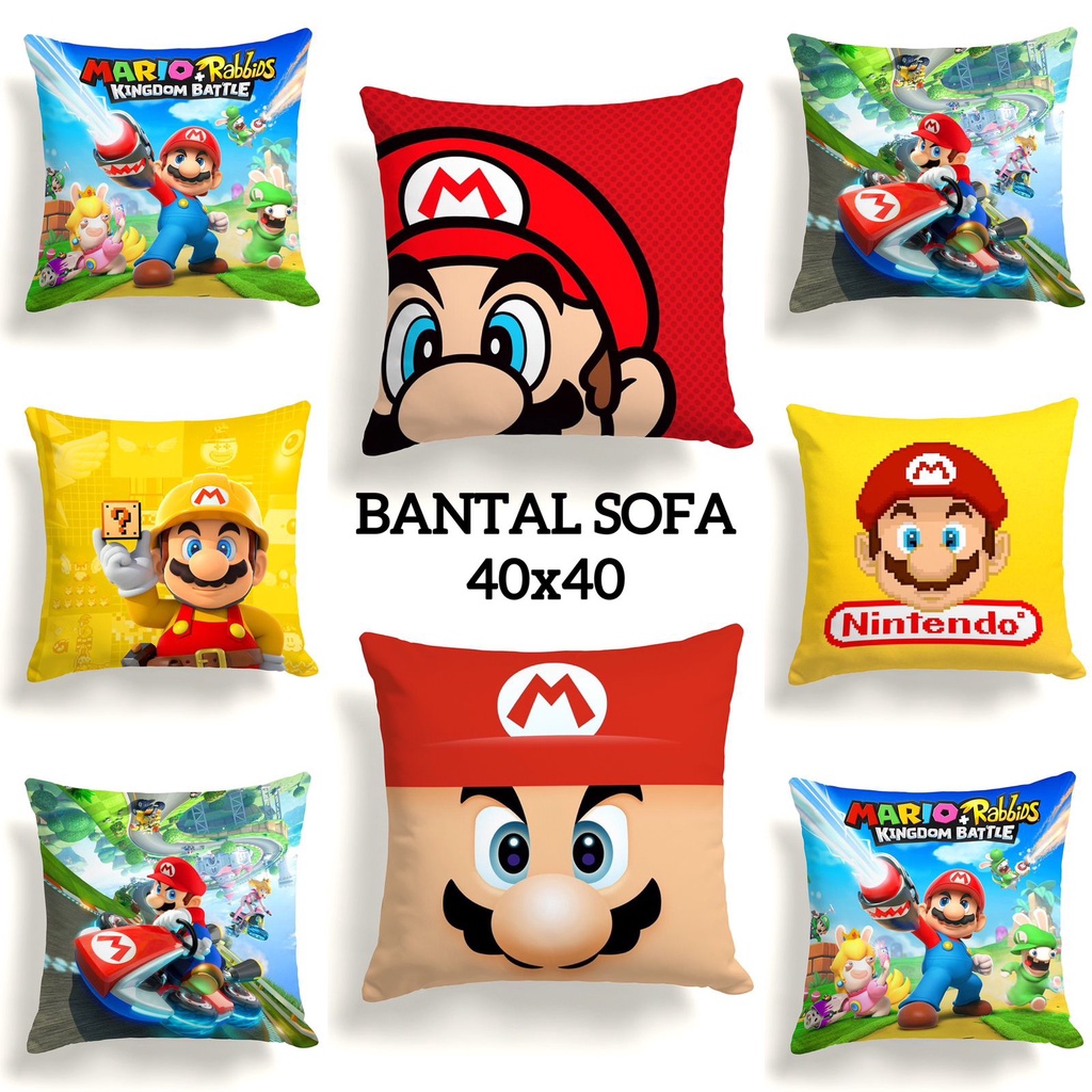 Bantal Sofa Print Motif Karakter Super Mario Bross Luigi 40x40 cm Murah