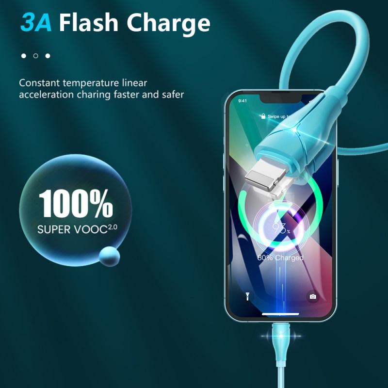 3a Liquid Lem Lembut Pengisian Cepat Kabel USB Untuk IPhone USB A Ke 8pin Charge Cabl Kabel Data Untuk Iphone14 13 12 Pro Max1/1.5/2m