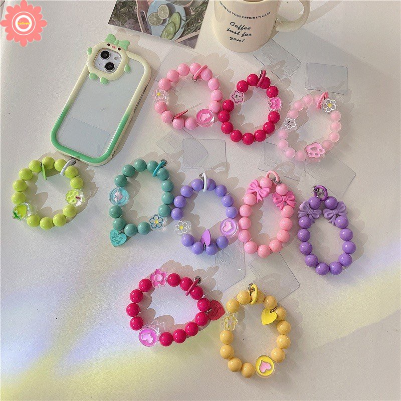 Lucu 3D Beruang Bunga Gantung Ponsel Rantai Pendek Ponsel Lanyard Warna Permen Pergelangan Tangan Tali Gelang Anti-lost Phone Case Lanyard Gantungan Kunci Gadis Tas Ins Aksesori