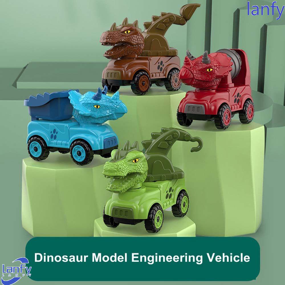 Lanfy Mainan Kendaraan Teknik Dinosaurus Hadiah Kartun Simulasi Triceratops Tyrannosaurus Mixer truck