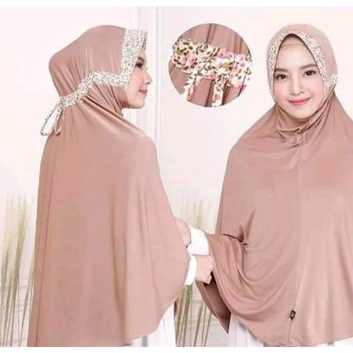 Hijab Instan serut motif bunga, kerudung serut bunga, jilbab instan jumbo serut bunga, hijab kekinia