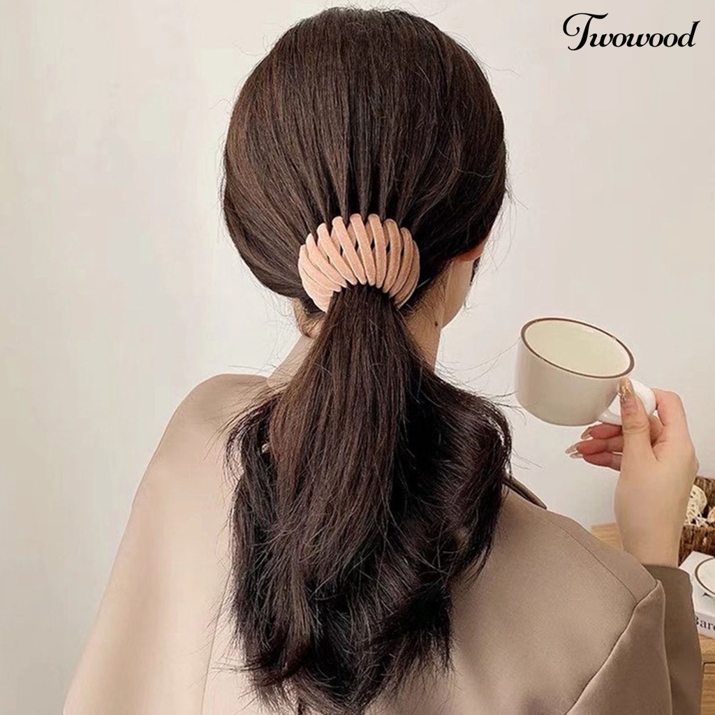 Twowood Ponytail Holder Warna Solid Tanpa Sakit Anti-slip Ultralight Tekstur Halus Hias Reusable Hair Barrettes Ponytail Holder Ornamen Hadiah Untuk Wanita