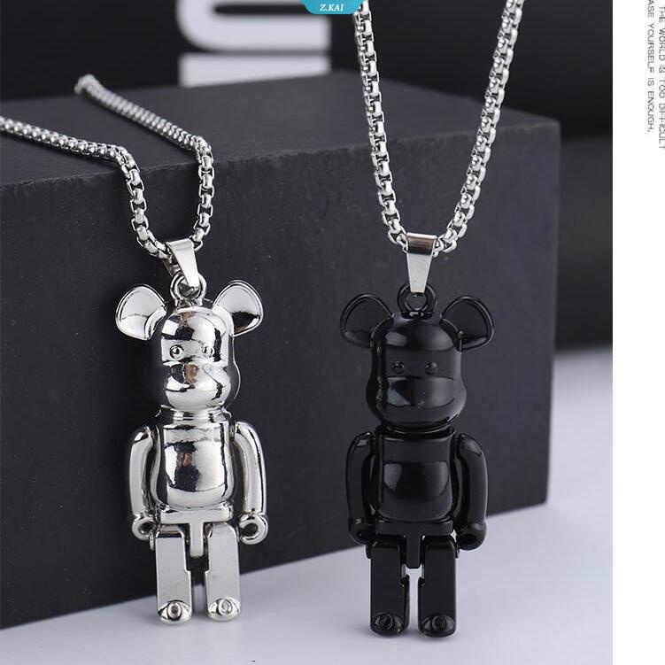Asli Pribadi Hip Hop Pasangan Titanium Steel Kalung Violent Beruang Liontin Jalan Punk Rock Jumper Rantai Aksesori [ZK]