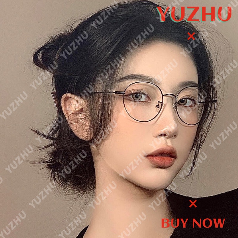 (YUZHU) Kacamata Anti Cahaya Biru Logam Kecil Fashion Baru Untuk Wanita Fashion Bingkai Bulat Kacamata Optik Untuk Pria