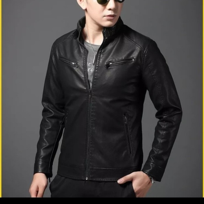 Jaket Kulit Casual Hitam Polos Jaket Kulit Garut FLO-60