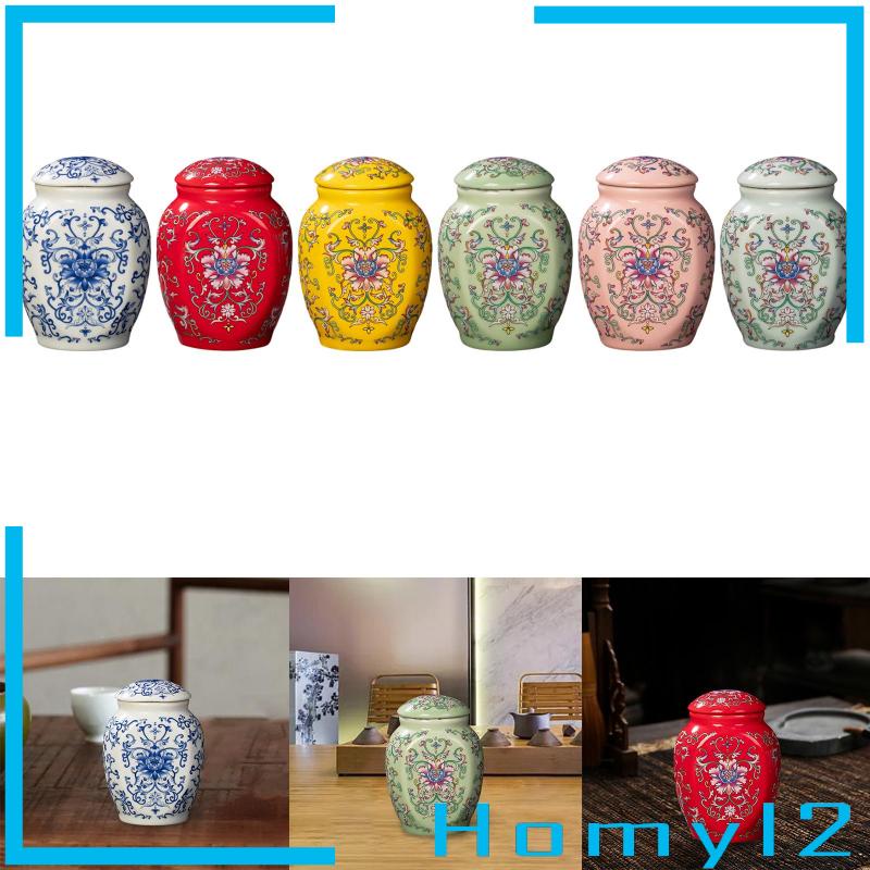 [HOMYL2] Vas Keramik Toples Penyimpanan Teh Dengan Tutup Organizer Ruang Tamu Candi Ginger Jar