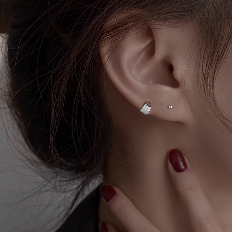 Kami Bunga Chic S925 Perak C Bentuk Paillette Stud Anting Untuk Wanita Gadis Ins Trendi Geometris Cuff Earring Fashion Telinga Perhiasan Aksesoris