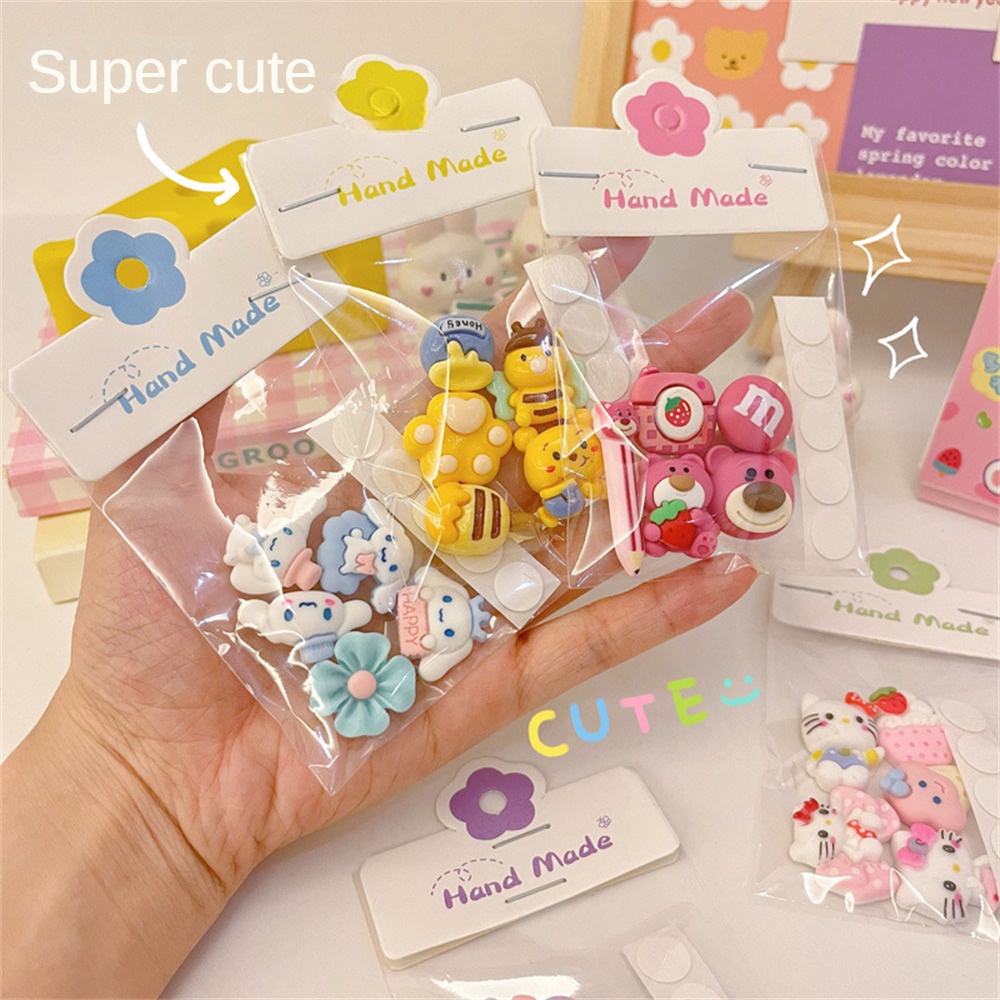 ღ 5pcs Sanrio Kartun 3d Stereo Stiker Gelas Air Ponsel Case Kreatif Diy Handmade Dekoratif Resin Patch Untuk Aksesoris Dekorasi Rumah