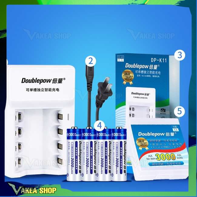 Doublepow Charger Baterai 4 slot AA/AAA + 4 PCS AA 3000mAh ~ DP~K11