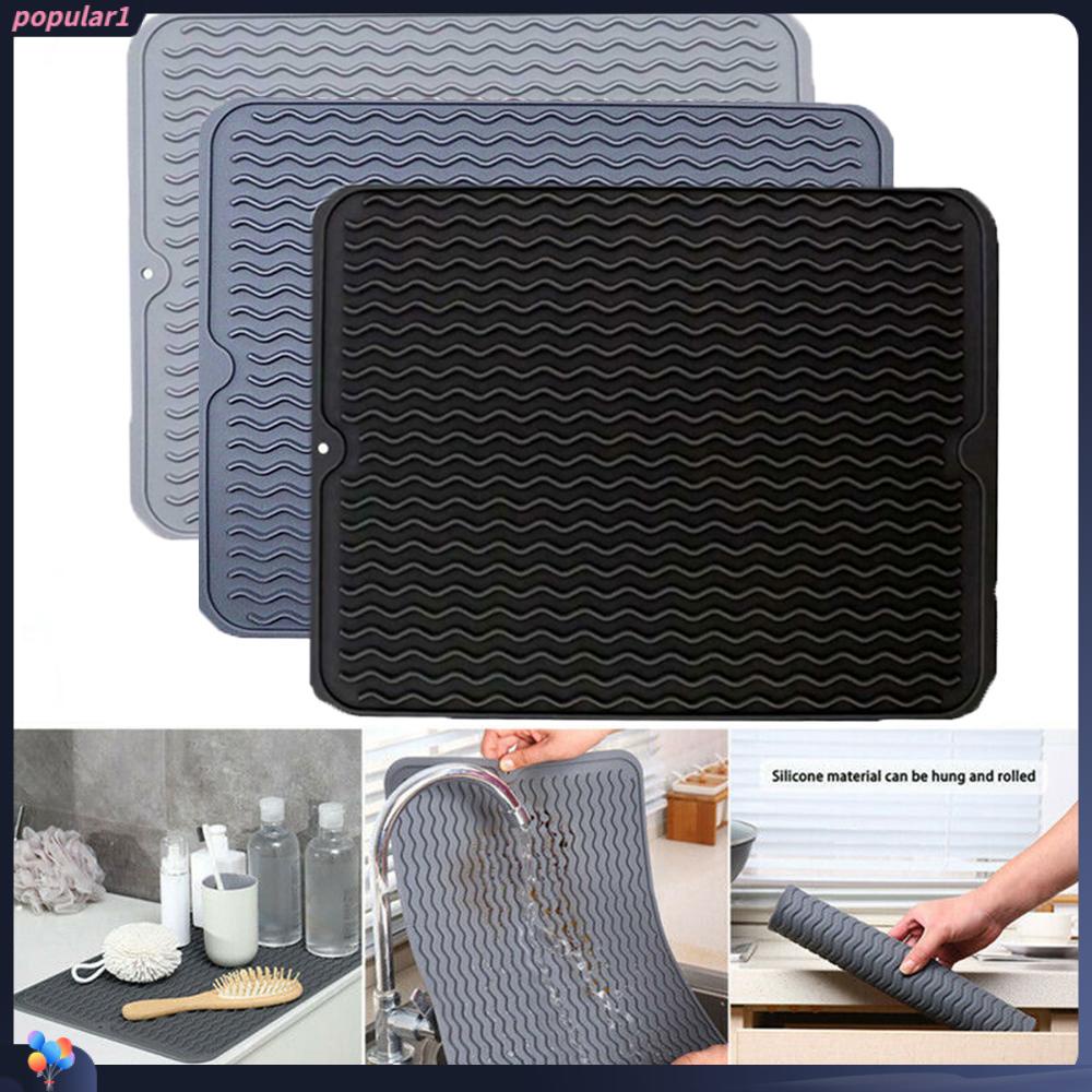 Populer Alas Pengeringan Silikon Dapur Draining Pad Non-slip Dish Holder Table Mat