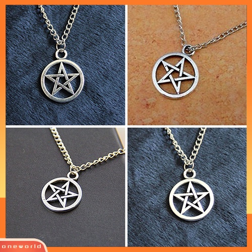 [WOD] 2 Pcs Fashion Unisex Bintang Lingkaran Pentagram Liontin Kalung Pasangan Xmas Hadiah