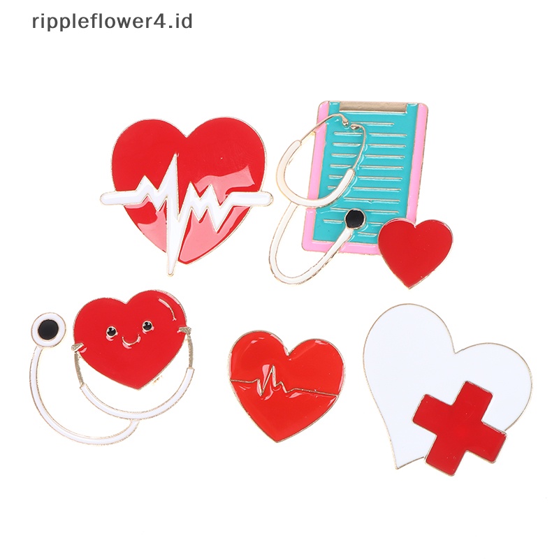 {rippleflower4.id} Bros Dokter Perawat Pin Jantung Elektrokardiogram Kerah Lapel Pin~