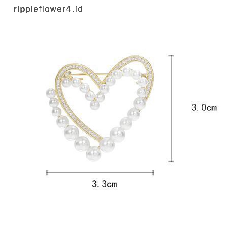 {rippleflower4.id} Klasik Kristal Hati Mutiara Bros Pin Pakaian Trendi Gaun Kaos Jantung Syal Bros Kristal Sutra Syal Gesper Bros~