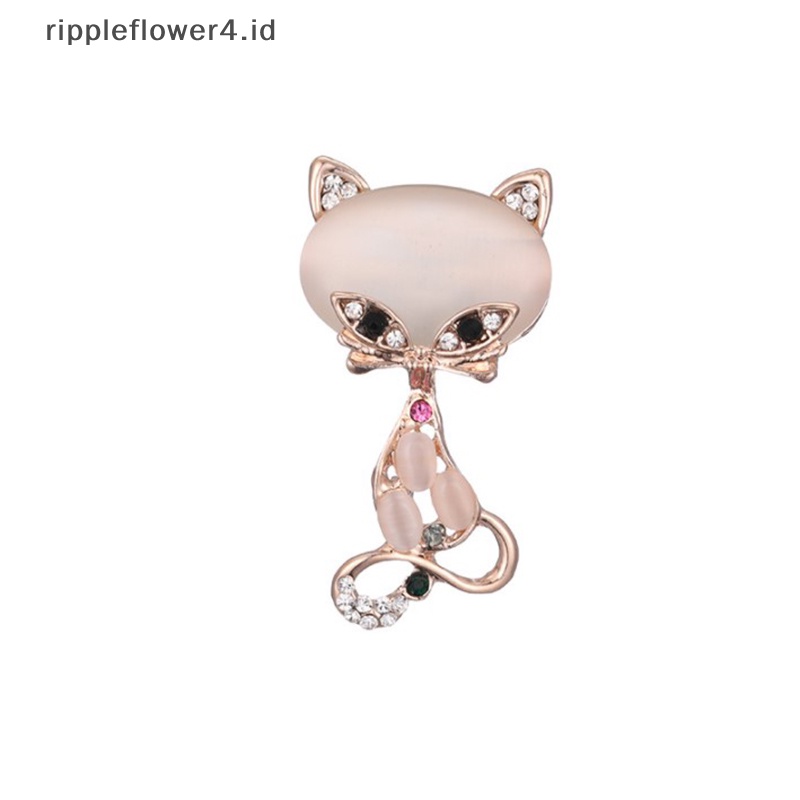 {rippleflower4.id} Vintage Kristal Desain Kucing Bros Fashion Hewan Lucu Berlian Imitasi Opal Bros Wanita Perhiasan Pakaian Pin Aksesoris Hadiah Pesta~