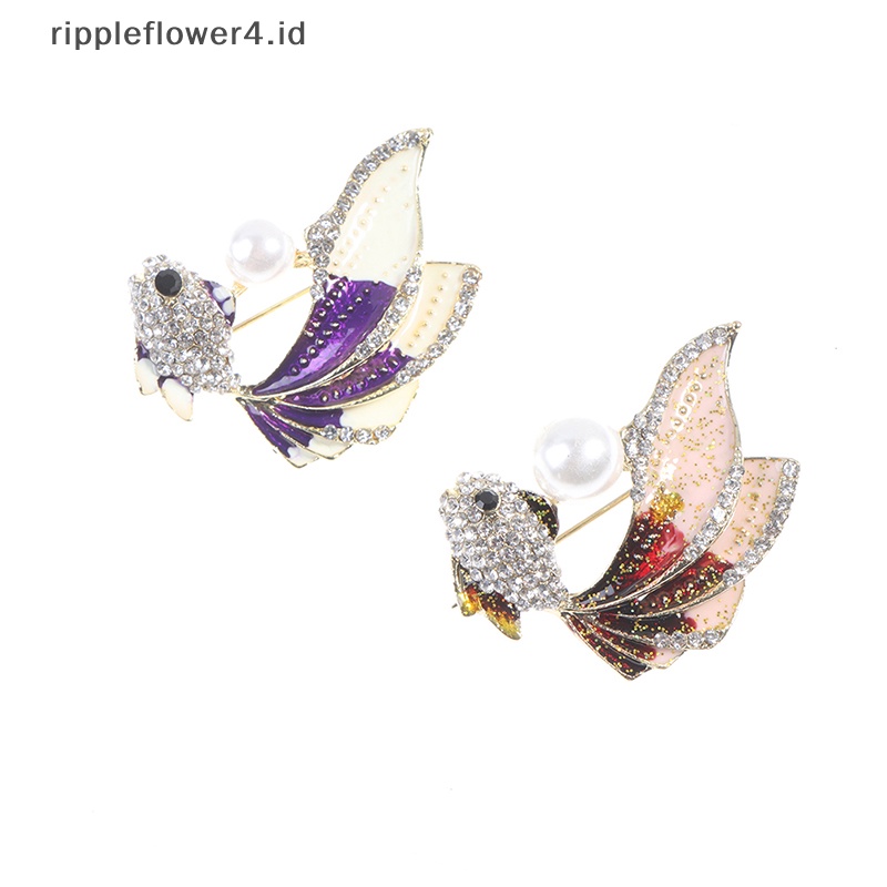 {rippleflower4.id} 1pc Kristal Berlian Imitasi Ikan Mas Bros Wanita Brooch Pin Aksesoris Baju~