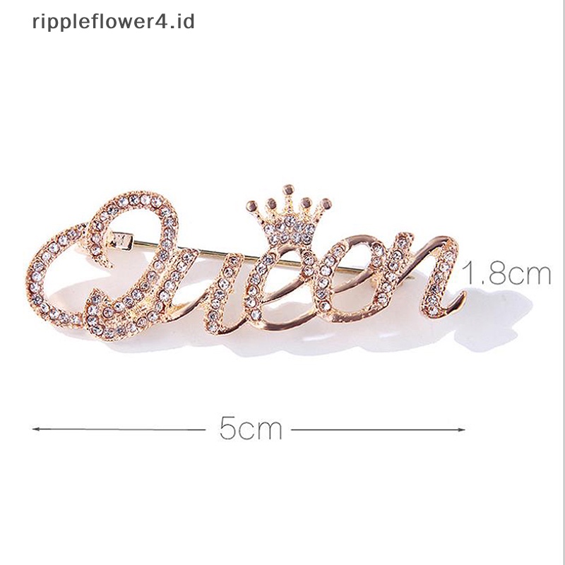 {rippleflower4.id} Fashion Wanita Berlian Imitasi Ratu Huruf Bentuk Mahkota Dekorasi Bros Pin Perhiasan~