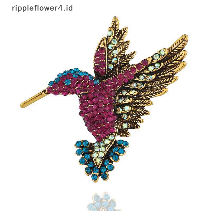 {rippleflower4.id} Bros Hummingbird Berlian Imitasi Untuk Wanita Perhiasan Gaya Burung Lucu Brooch Pin~