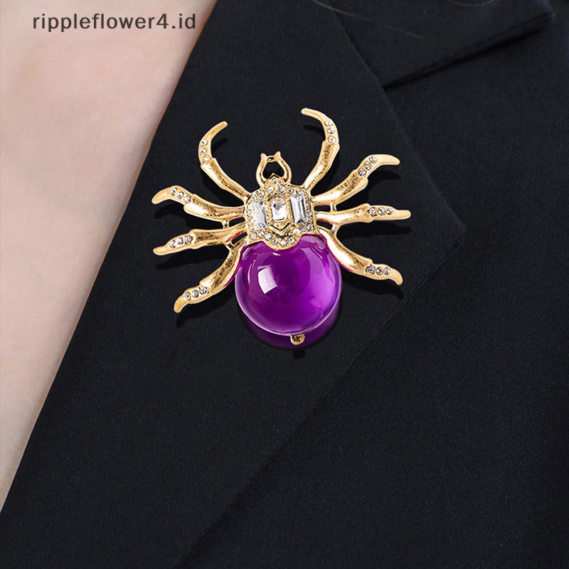 {rippleflower4.id} Desain Baru Lucu Kristal Spider Bros Kodok Bros Hijau Bros Pribadi Hewan Kartun Pin Bros Pernikahan Bros Aksesoris Elegan~