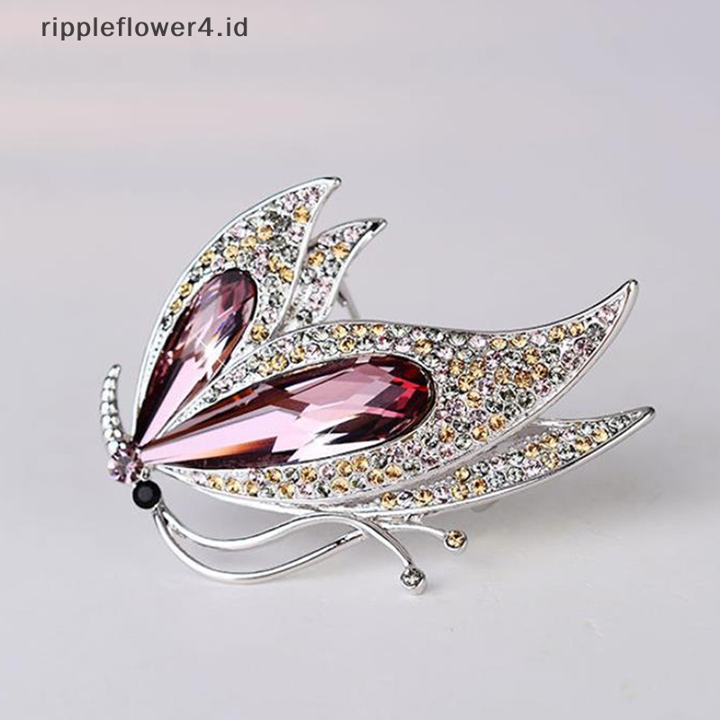 {rippleflower4.id} Fashion Kristal Berlian Imitasi Kupu-Kupu Bros Pin Hadiah Aksesori Pakaian Wanita~
