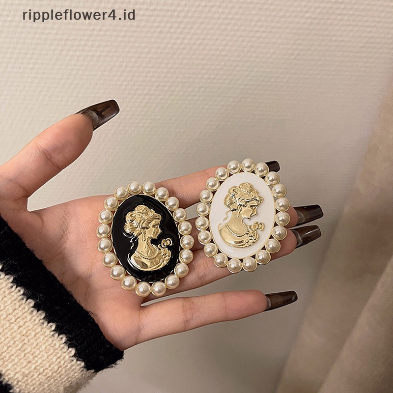 {rippleflower4.id} Fashion Bentuk Oval Mutiara Ratu Bros Untuk Wanita Kerah Pin Kostum Pesta Perhiasan Dekorasi Hadiah~