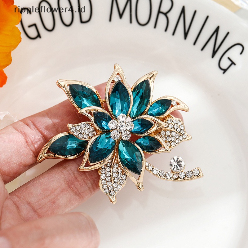 {rippleflower4.id} Indah Zirkon Bros Bunga Elegan Untuk Wanita Gaun Syal Topi Mantel Pakaian Fashion Cocok Aksesoris~