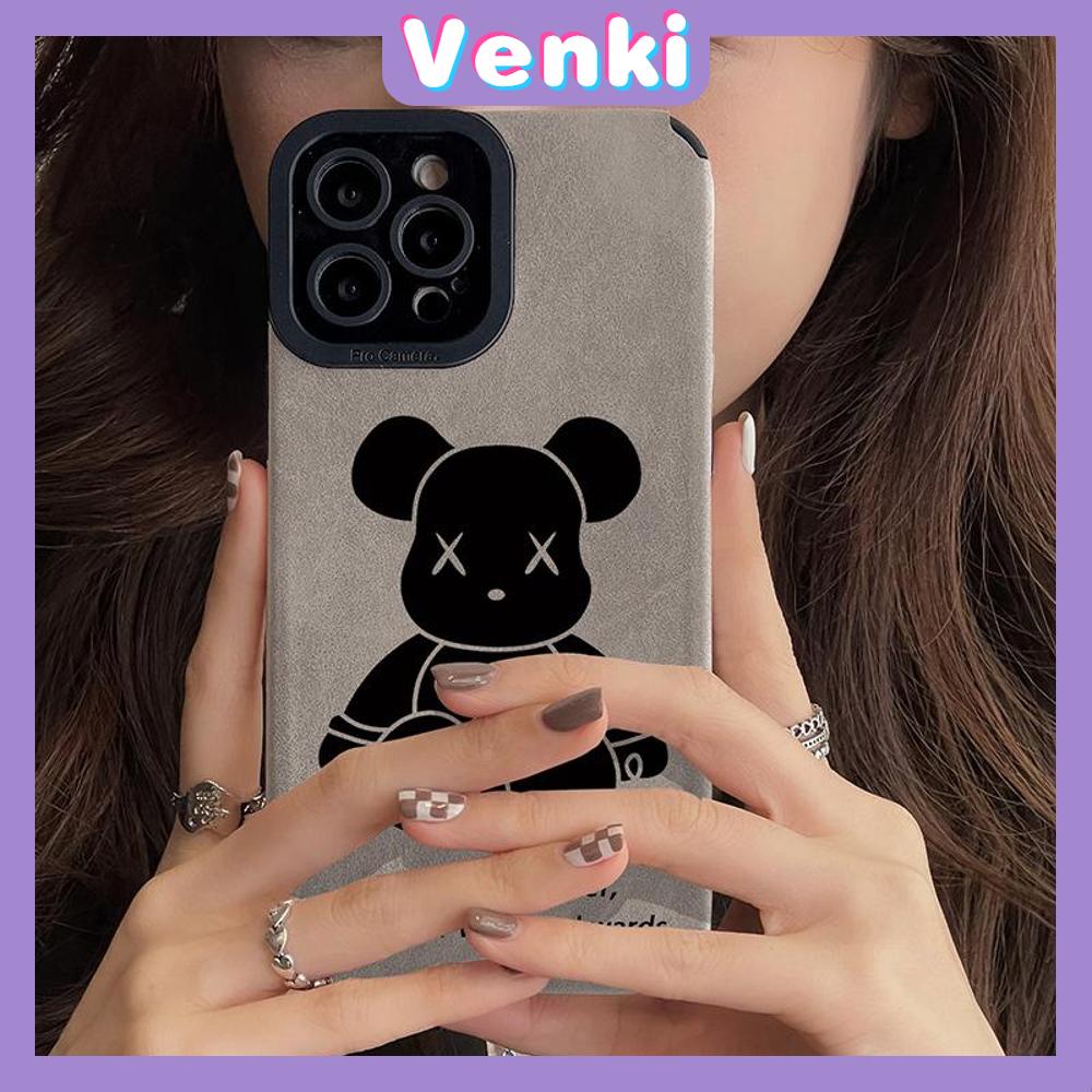 VENKI - Untuk iPhone 11 Case Kulit Dilaminasi Pupil Mata Suede Phone Case Soft Shockproof Airbag Case Pelindung Kamera Beruang Lucu Kompatibel dengan iPhone 14 13 Pro max 12 xr xs 7 8