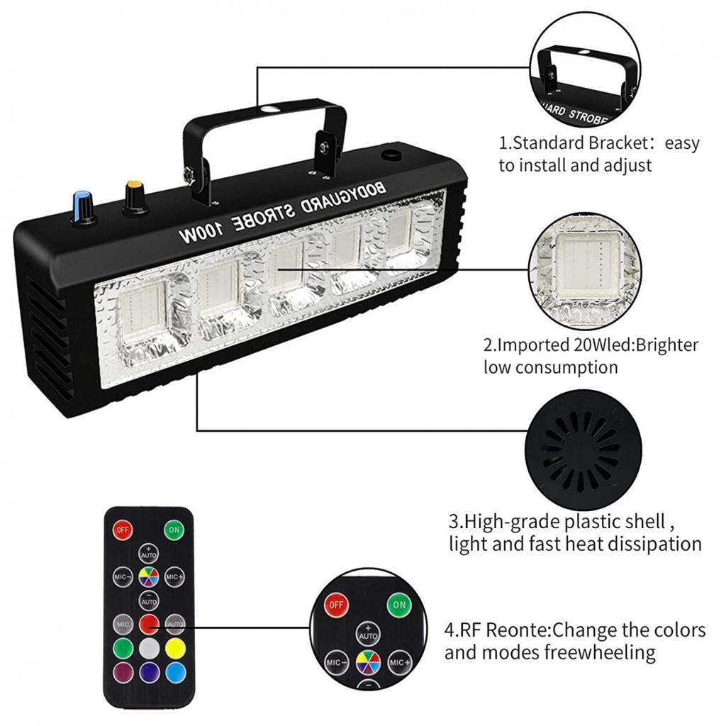 Lampu Sorot Panggung LED RGB Integrated Strobe 100W with Remote