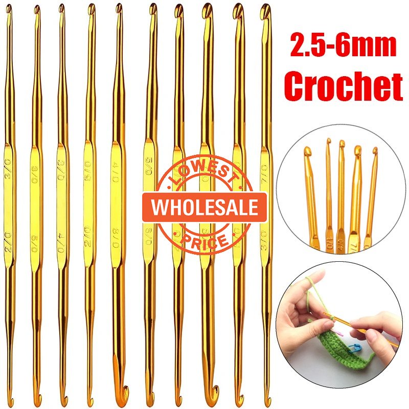 [Harga Grosir] 1pc Jarum Rajut Aluminium Emas Ganda Berakhir Ukuran Ganda Crochet Hooks 2.5/3.5/4.5/5.5 /6.0mm Kerajinan DIY Menenun Benang Alat Berguna Jahit Jahitan Jarum