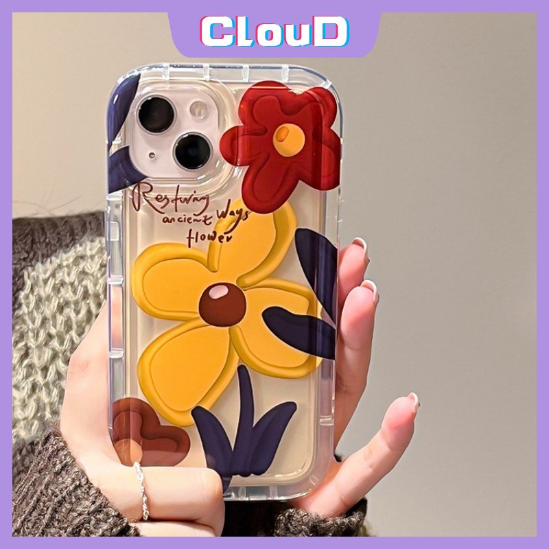 IPHONE Bunga Segar Transparan Shockproof Airbag Soft Case Kompatibel Untuk Iphone7 8 6S 6 Plus XR X XS Max SE 2020 11 13 12 14 Pro Max Ins Korea Spring Oil Painting Flowers Clear Case