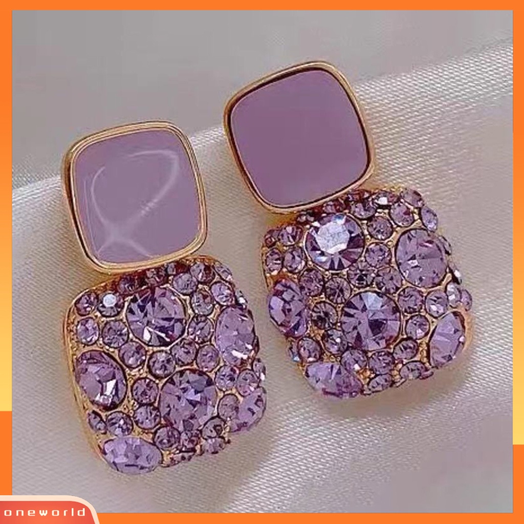 [WOD] 1pasang Anting Wanita Berlian Imitasi Persegi Vintage Fadeless Shiny Luxury Stud Earrings Untuk Hadiah