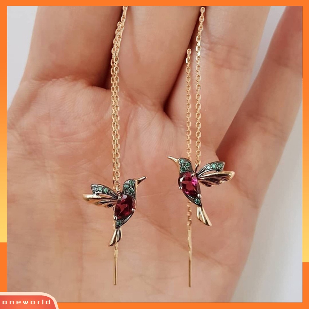 [WOD] 1pasang Anting Drop Menarik Tidak Alergi Ramah Lingkungan Hummingbird Panjang Liontin Menjuntai Anting Untuk Harian