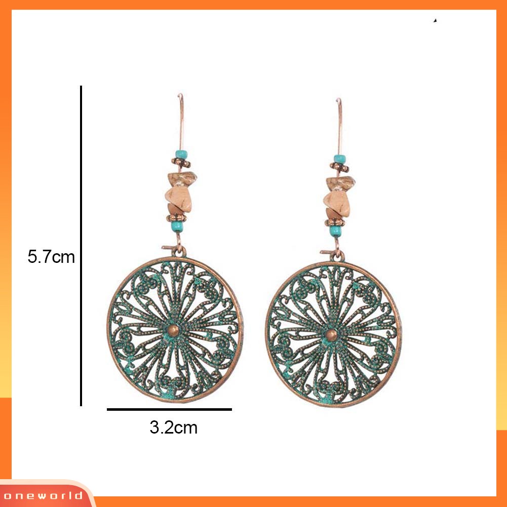 [WOD] Wanita Imitasi Pirus Berongga Bunga Bulat Menjuntai Drop Hook Anting Perhiasan Hadiah