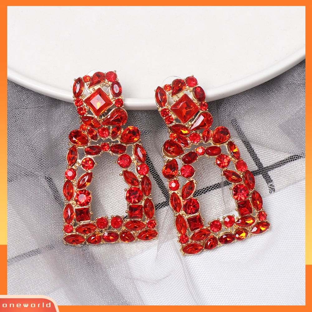 [WOD] Wanita Berlian Imitasi Berongga Keluar Geometris Menjuntai Ear Stud Earrings Perhiasan Hadiah