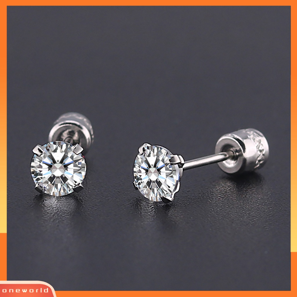 [WOD] Anting Giwang Fashionable Unisex Berlian Imitasi Bulat Cubic Zirconia Titanium Steel Untuk Hadiah