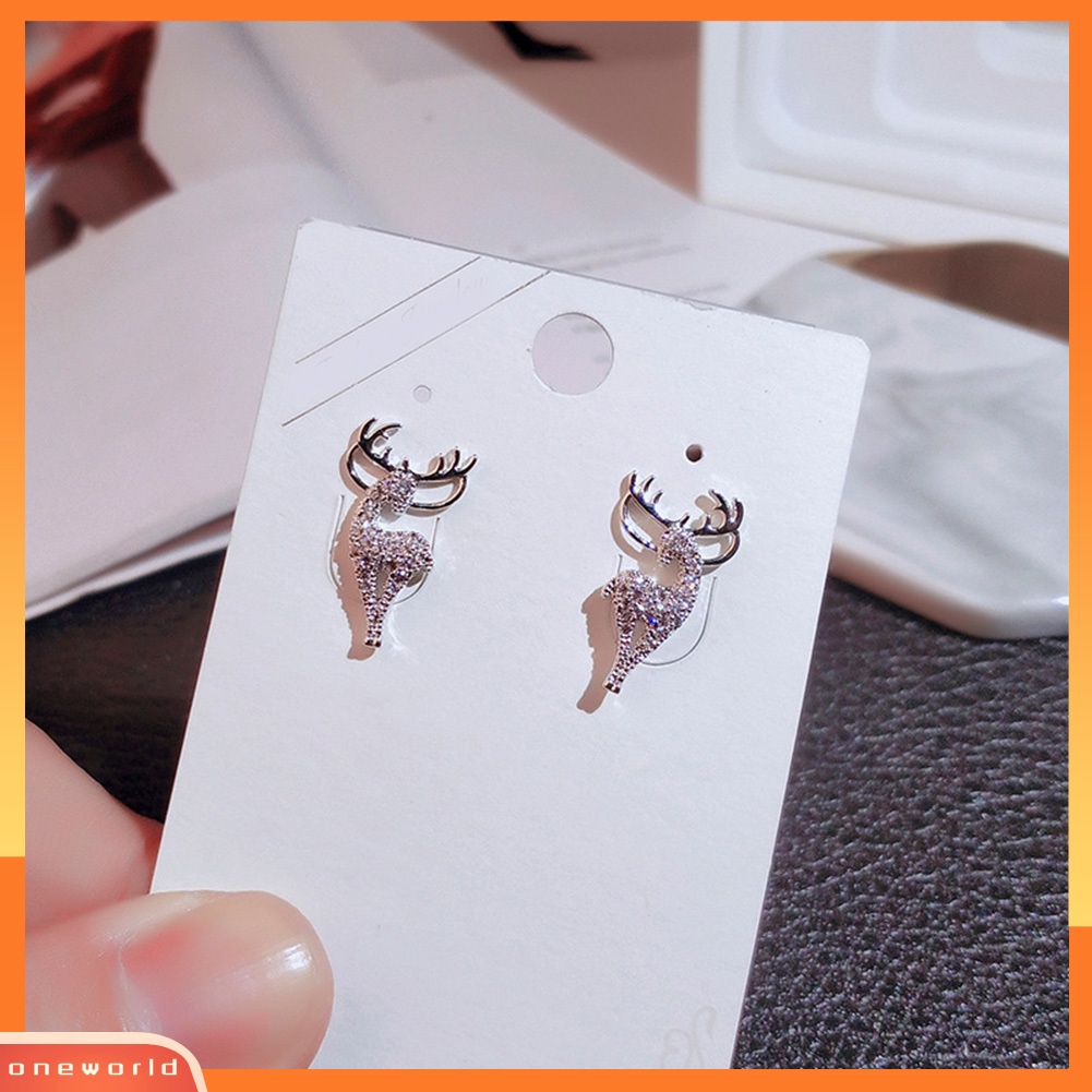[WOD] Fashion Wanita Berlian Imitasi Elk Perak Disepuh Ear Stud Earrings Perhiasan Hadiah Xmas