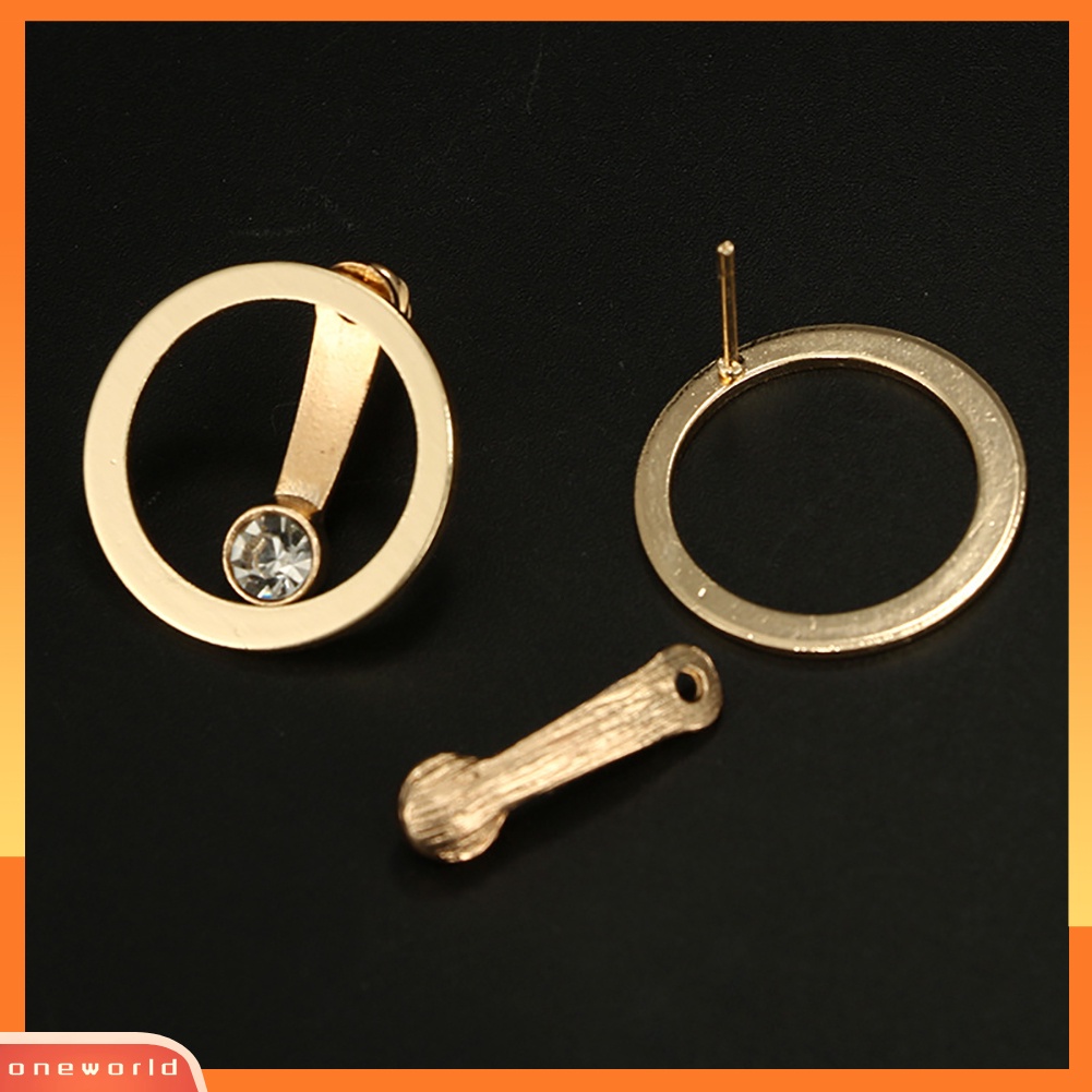 [WOD] Fashion Lingkaran Berongga Berlian Imitasi Dua Sisi Wanita Ear Stud Earrings Jewelry