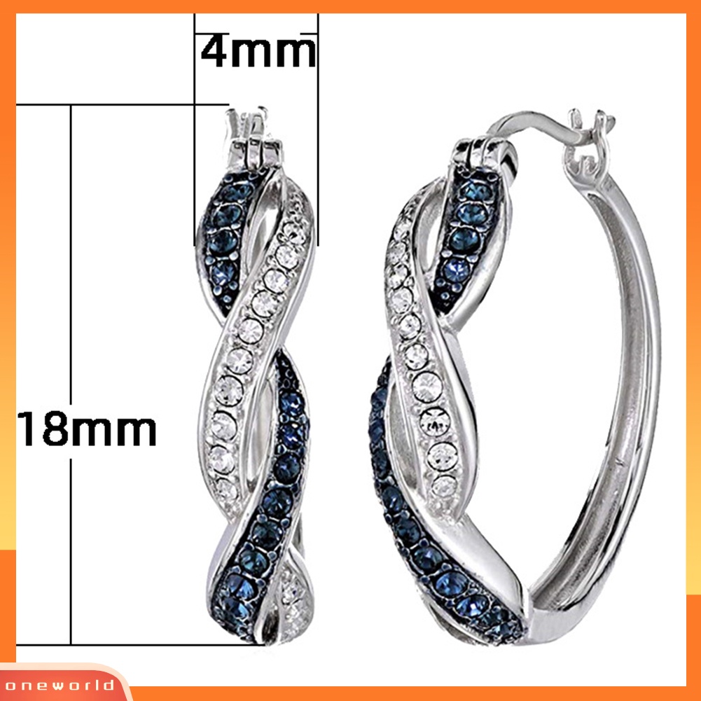 [WOD] Two-tone Fashion Wanita Paduan Berlian Imitasi Telinga Hoop Anting Perhiasan Aksesori Hadiah