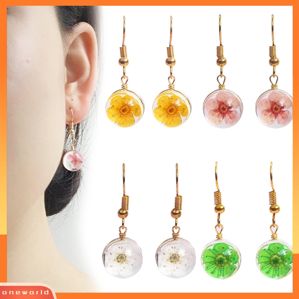 [WOD] Wanita Fashion Bola Bentuk Bulat Kait Anting Desain Bunga Menjuntai Perhiasan Hadiah