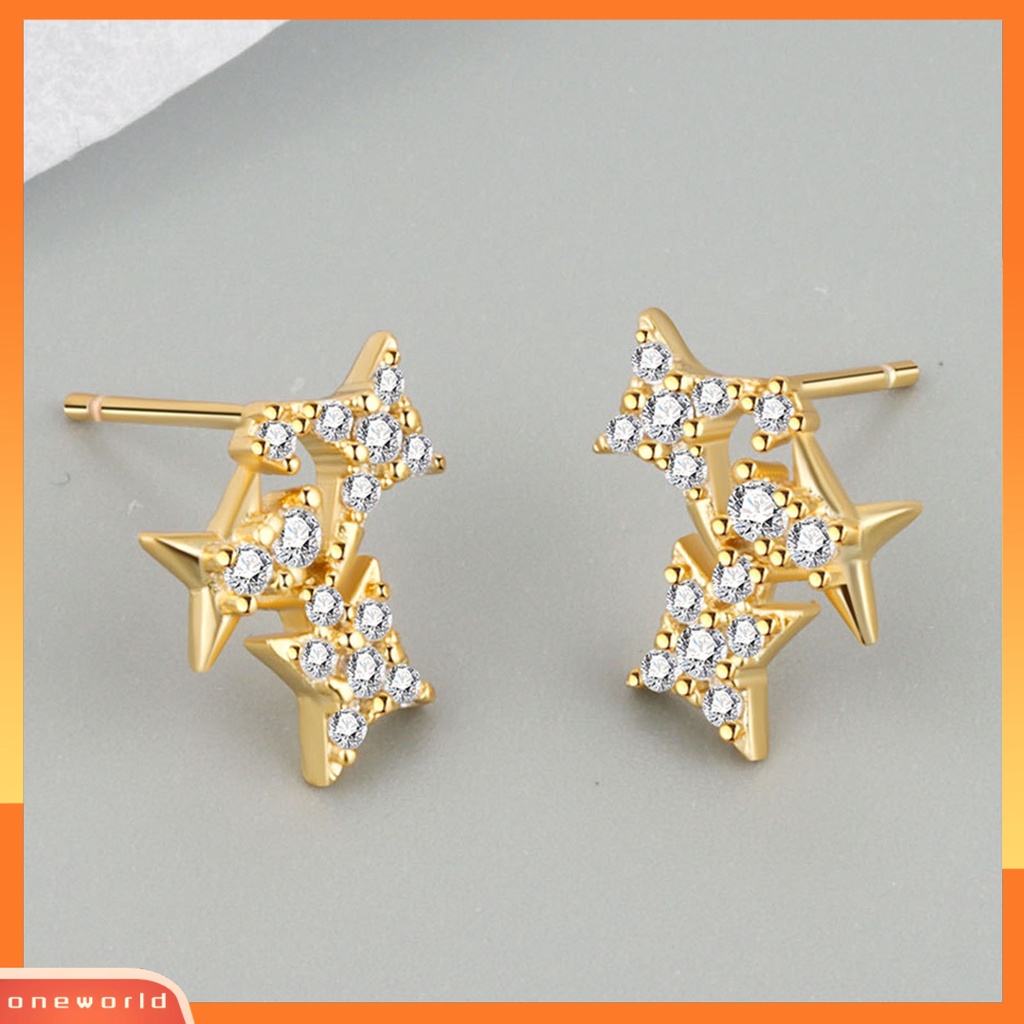 [WOD] Anting Wanita Bentuk Bintang Cahaya Mewah Berlian Imitasi Mengkilap Lady Earrings Hadiah Ulang Tahun