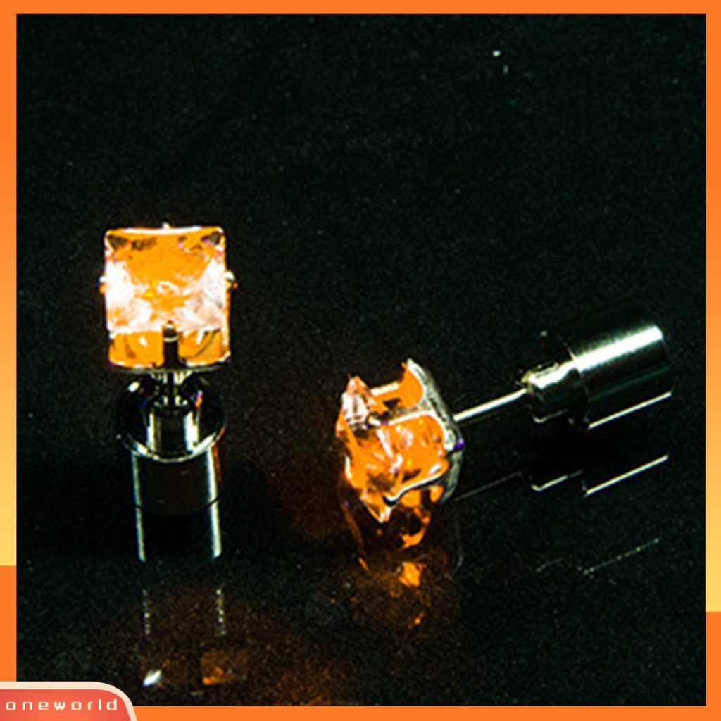 [WOD] 1pc Anting Tusuk Wanita Cubic Zirconia LED Female Square Luminous Stud Earrings Untuk Pesta