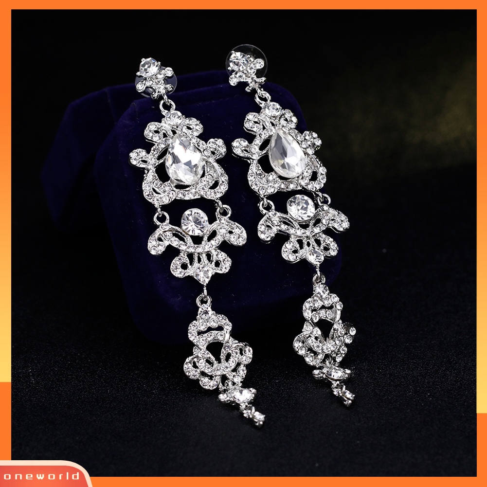 [WOD] Wanita Pernikahan Pengantin Pertunangan Panjang Menjuntai Lampu Gantung Rhinestones Stud Earrings