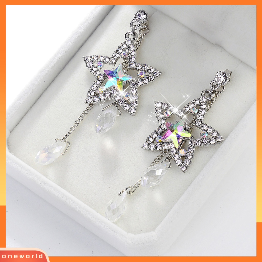 [WOD] Anting Stud Juntai Rumbai Rantai Bintang Hias Cubic Zirconia Wanita Elegan Untuk Pakaian Sehari-Hari Perempuan