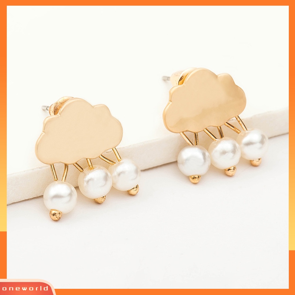 [WOD] Fashion Wanita Awan Raindrop Ear Studs Faux Pearl Earrings Hadiah Pesta Ulang Tahun