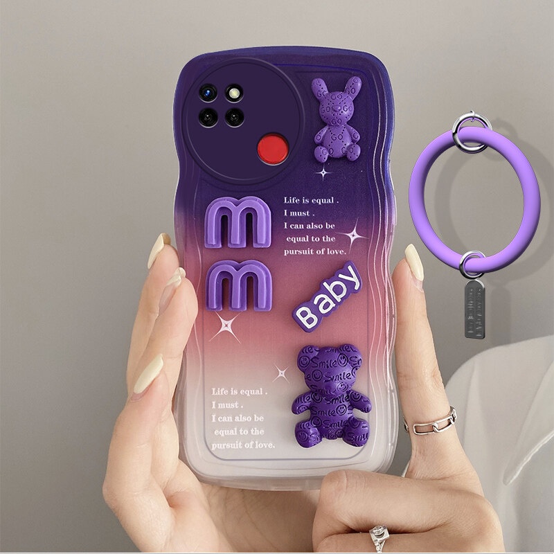 Andyh Desain Baru Untuk OPPO Realme C21Y C25Y Case 3D Cute Bear+ Gelang Warna Solid Fashion Premium Gradien Lembut Casing Ponsel Silikon Shockproof Casing Pelindung Penutup Belakang