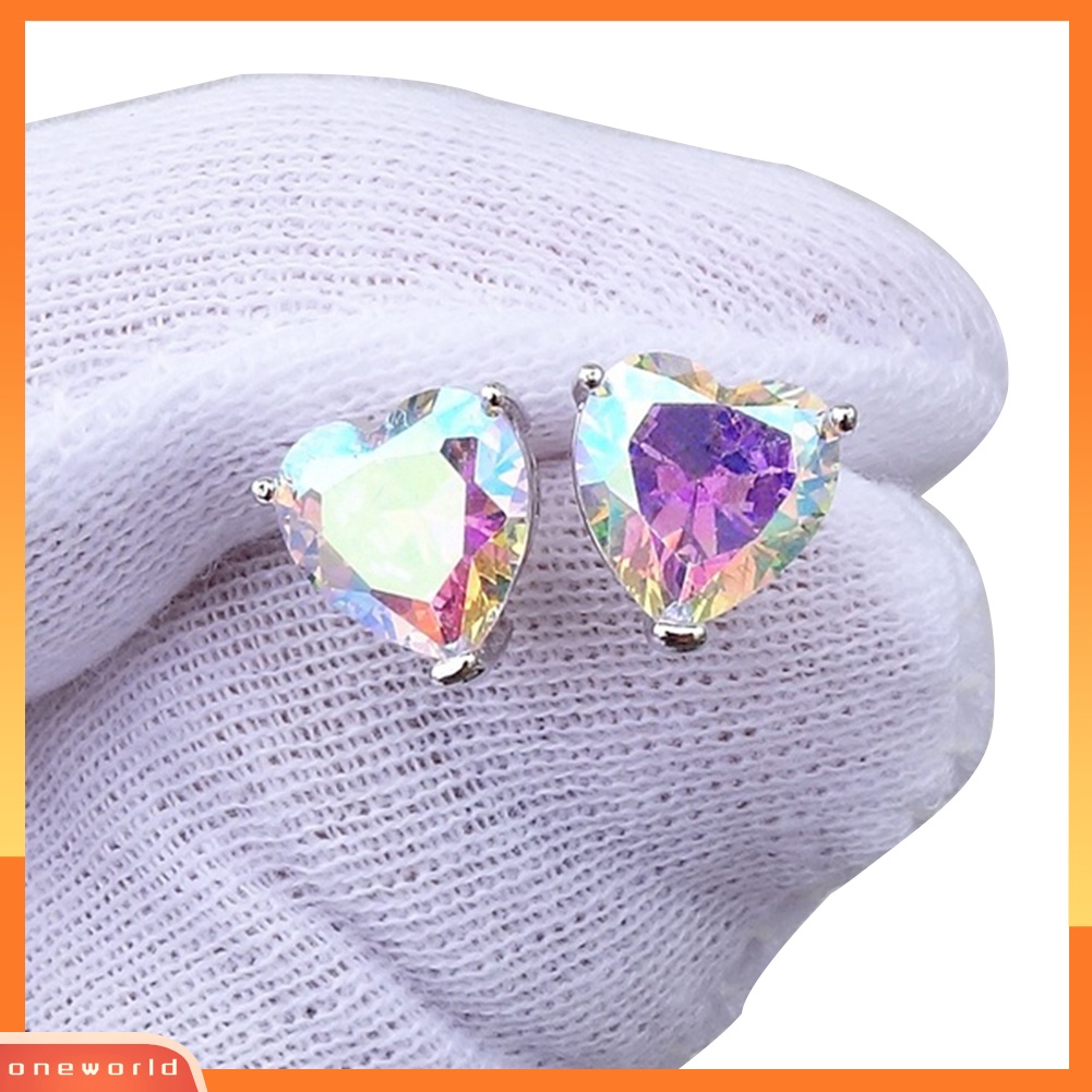 [WOD] Fashion Multi Warna Cubic Zirconia Heart Stud Earrings Wanita Pesta Perhiasan Hadiah