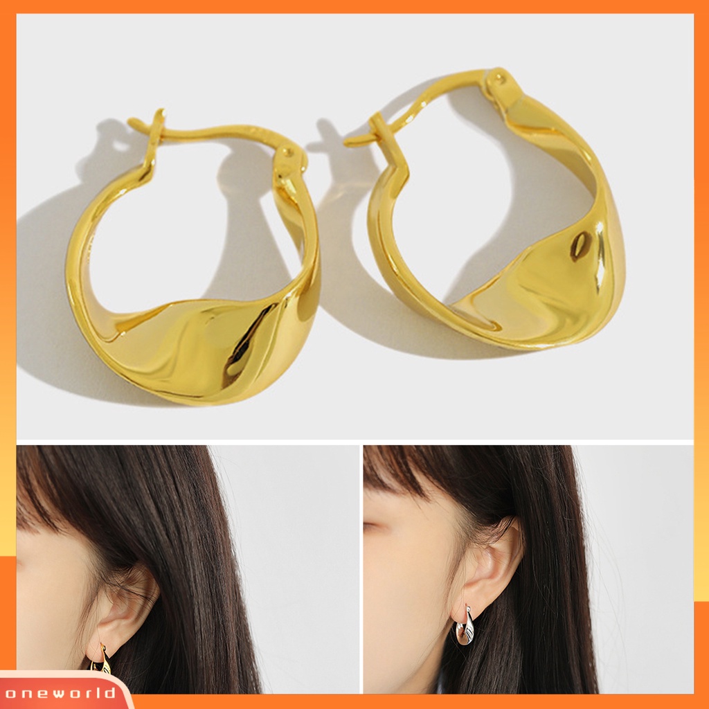 [WOD] 1pasang Anting Menjuntai Bersinar Anting Hoop Twist Geometris Tembaga Tahan Aus Untuk Pesta