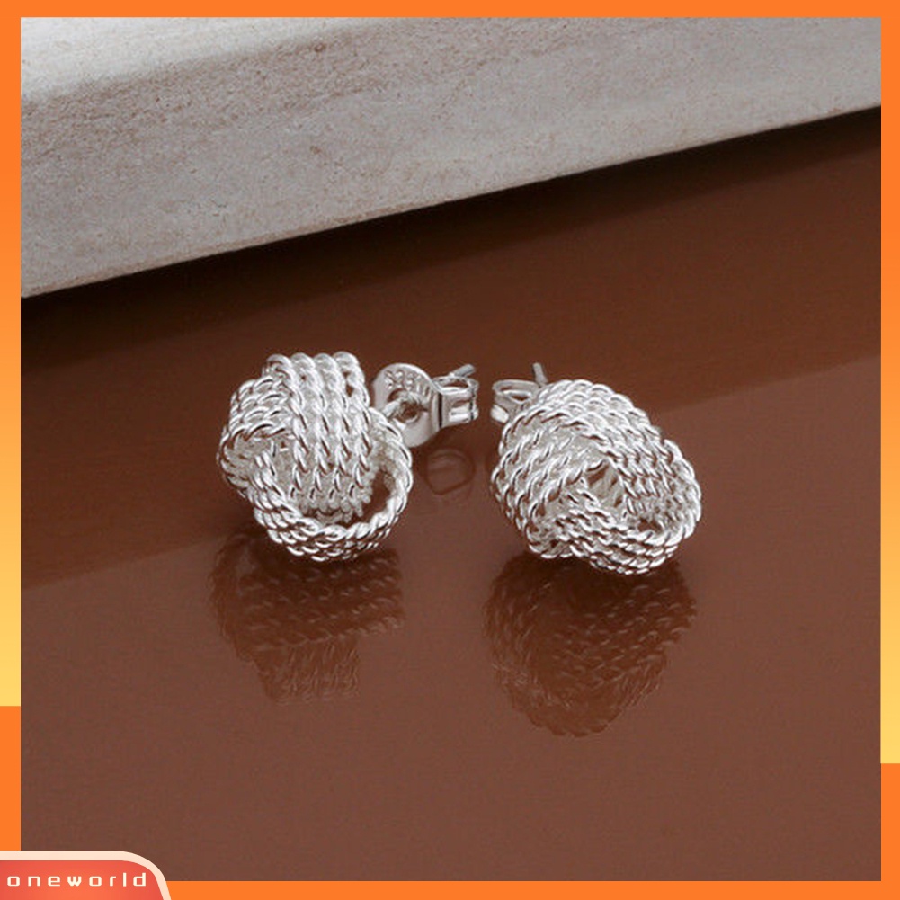 [WOD] Twist Knot Mesh Menenun Ear Studs Earrings Hadiah Perhiasan Berlapis Perak Wanita